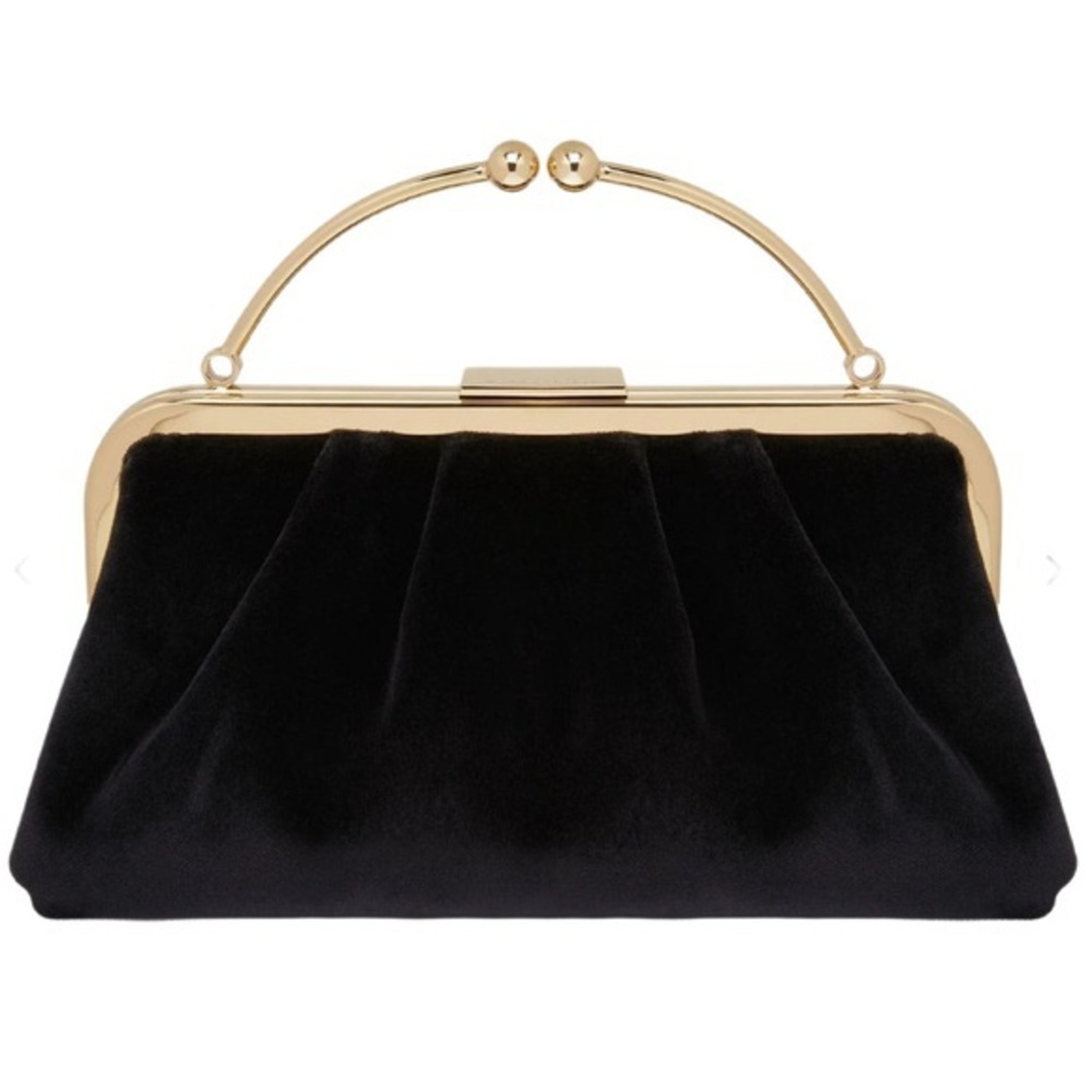 Strathberry velvet Frame Clutch Black mini